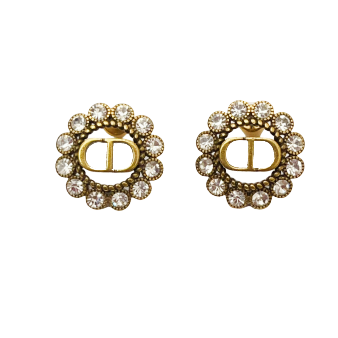 CDE005 Vintage Bronze color metal crystal CD stud earrings for women - ccfashionjewelry