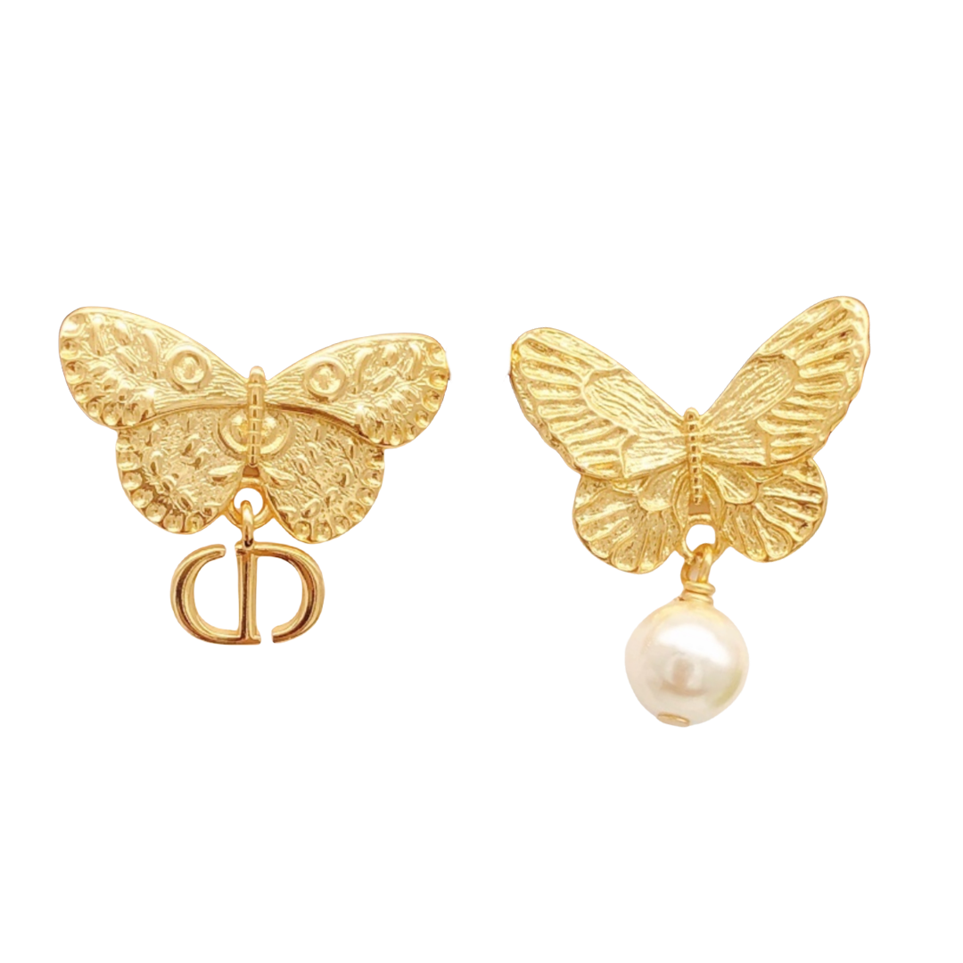 CDE001 CD butterfly pearl earrings - ccjewelryacc