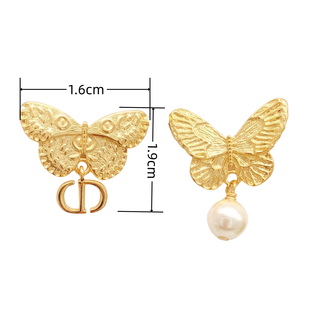 CDE001 CD butterfly pearl earrings - ccjewelryacc