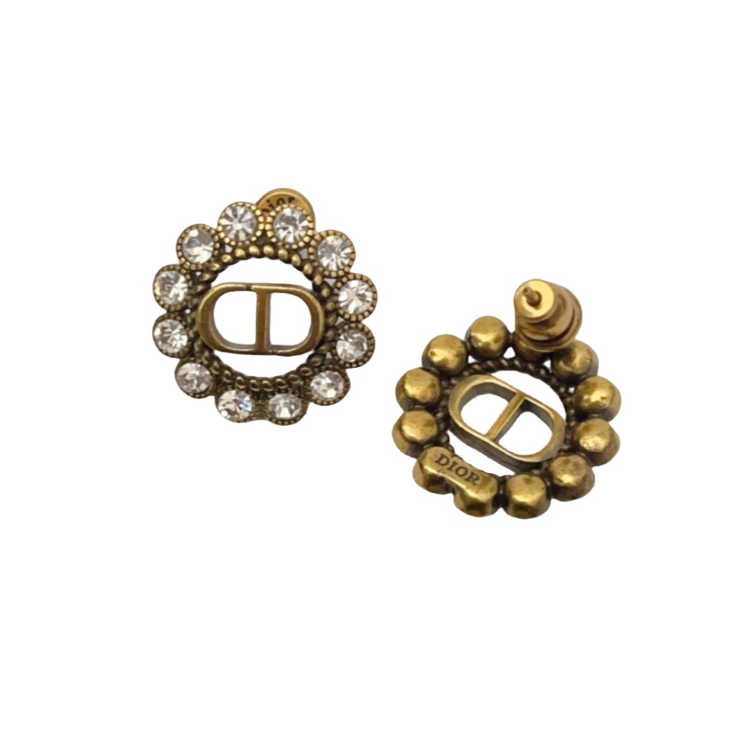 CDE005 Vintage Bronze color metal crystal CD stud earrings for women - ccfashionjewelry