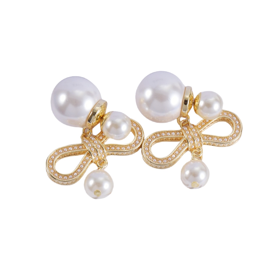 CDE003 CD Metal pearl bow earrings for women - ccjewelryacc