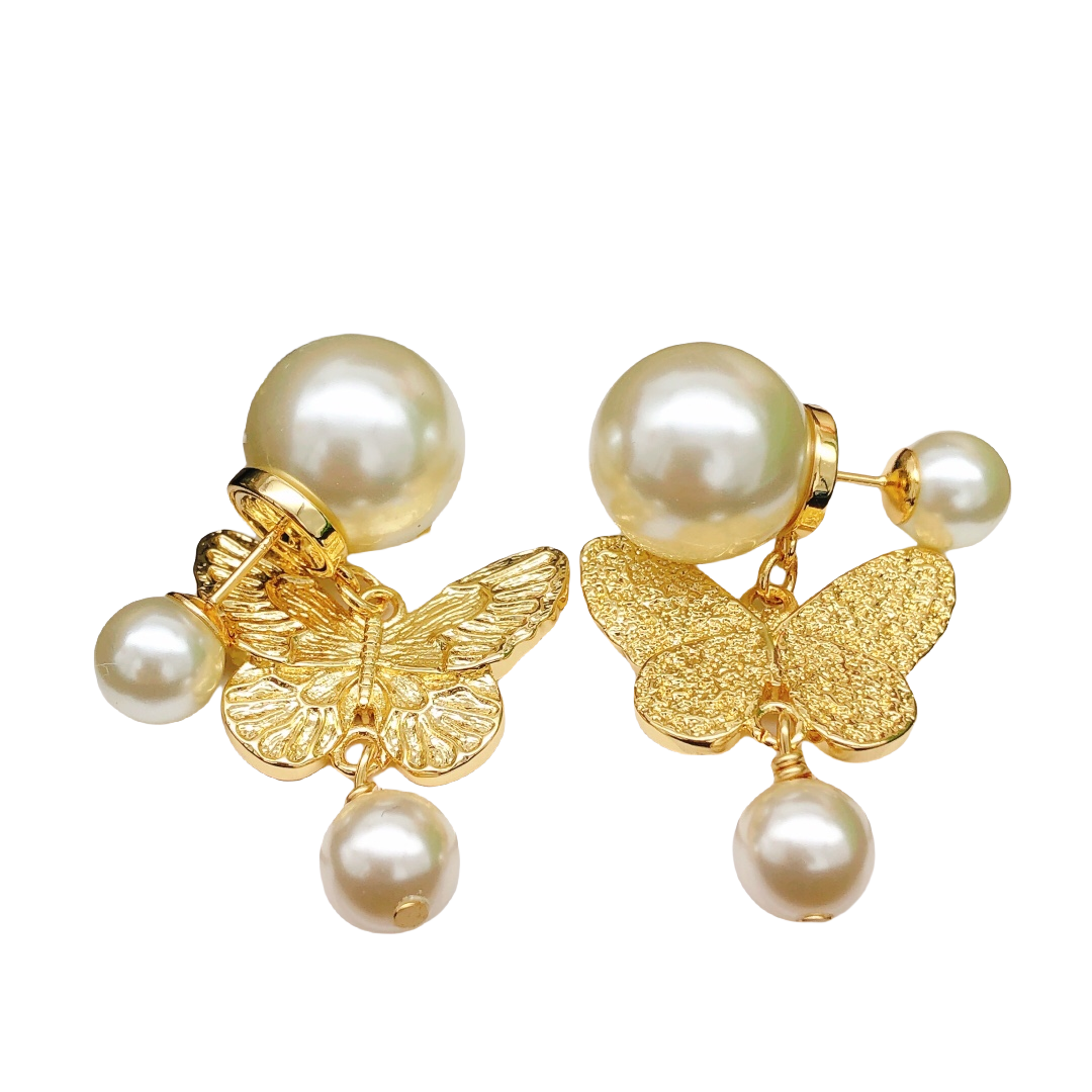 CDE001 CD butterfly pearl earrings - ccjewelryacc