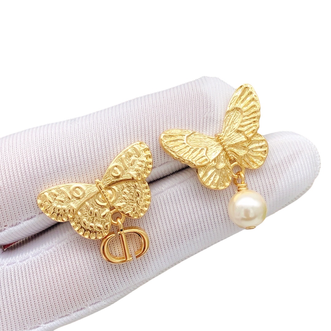 CDE001 CD butterfly pearl earrings - ccjewelryacc