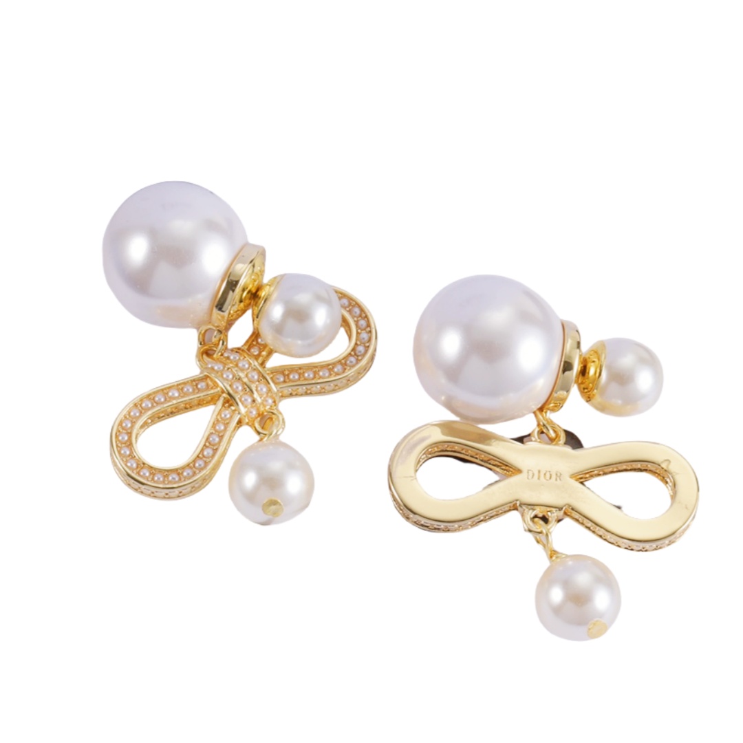 CDE003 CD Metal pearl bow earrings for women - ccjewelryacc