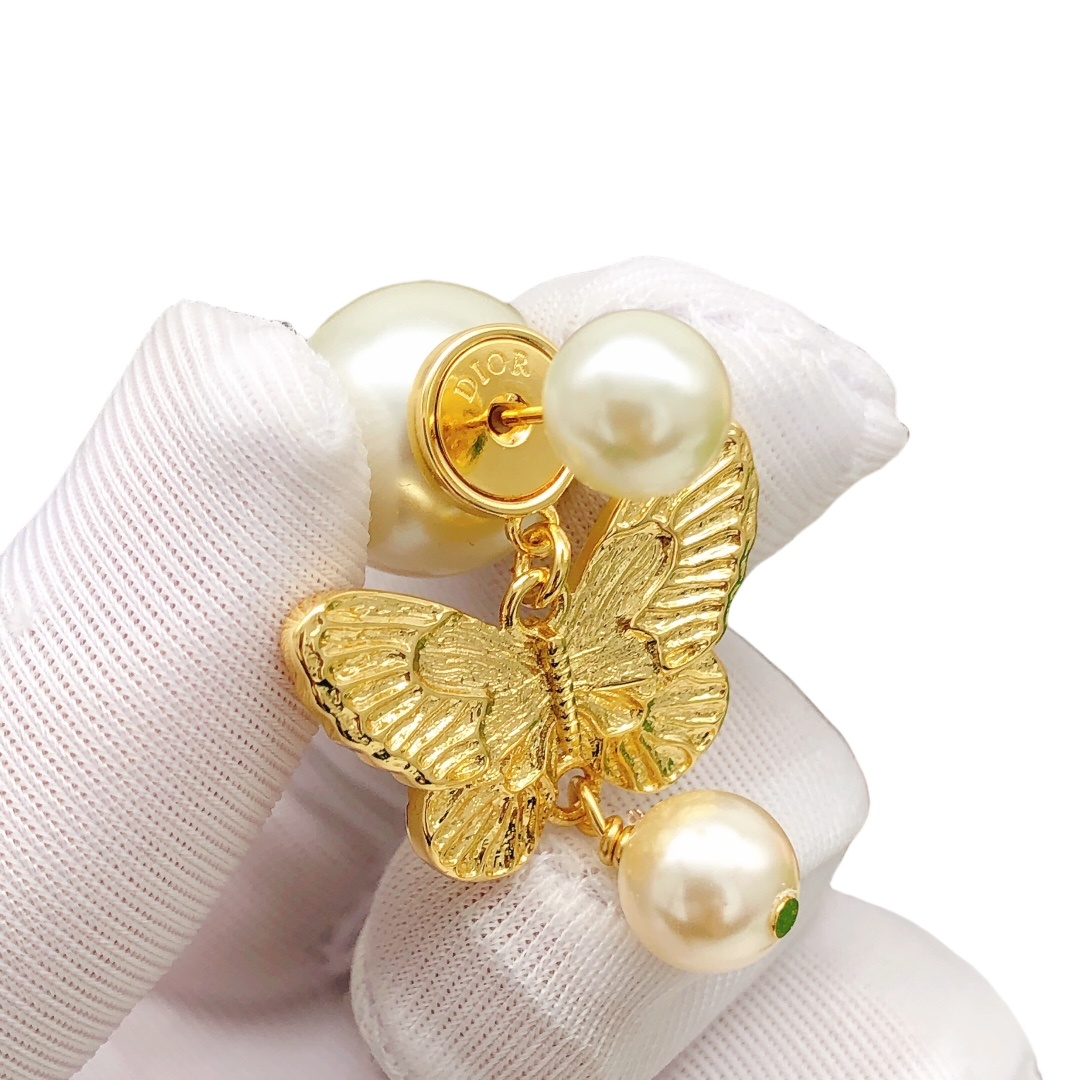 CDE001 CD butterfly pearl earrings - ccjewelryacc