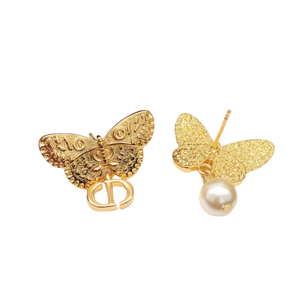 CDE001 CD butterfly pearl earrings - ccjewelryacc