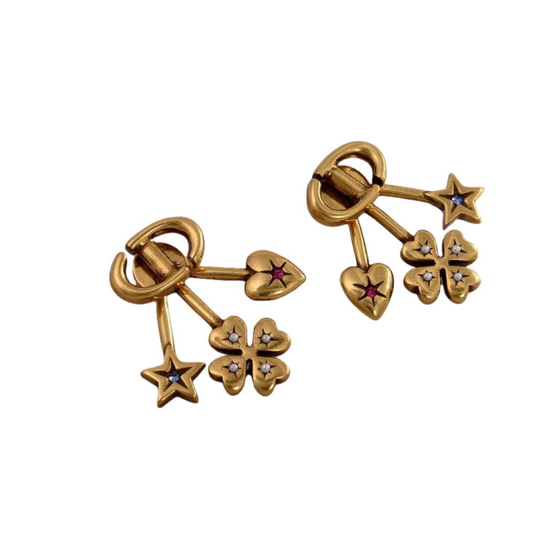 CDE262 Dior metal heart star clover stud earrings with crystal for women - ccjewelryacc