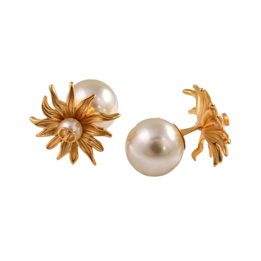 CDE007 Dior pearl and sun flower Tribales earrings for women - ccjewelryacc