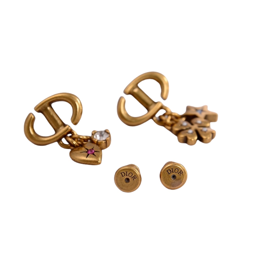 CDE262 Dior metal heart star clover stud earrings with crystal for women - ccjewelryacc