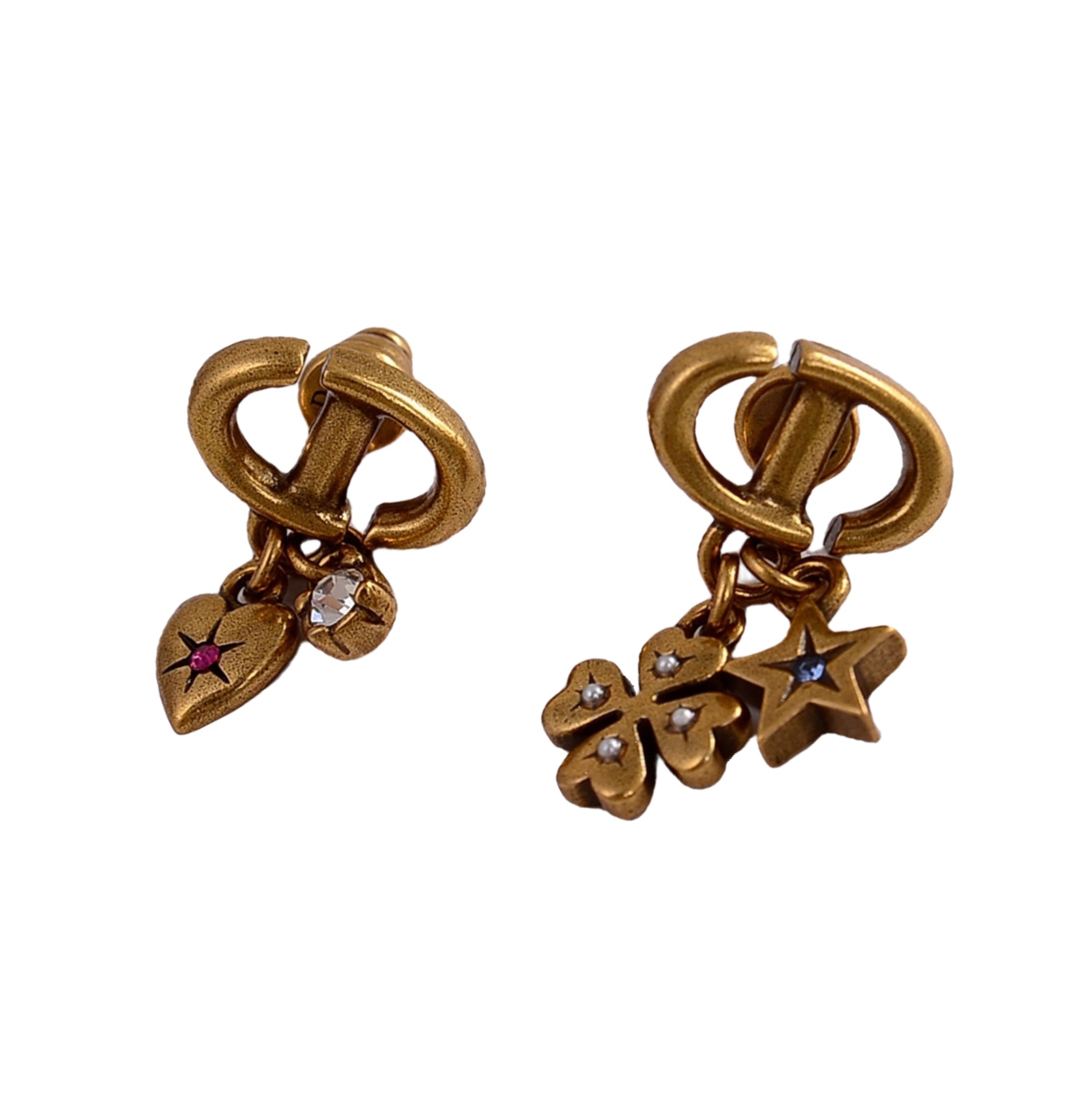 CDE262 Dior metal heart star clover stud earrings with crystal for women - ccjewelryacc