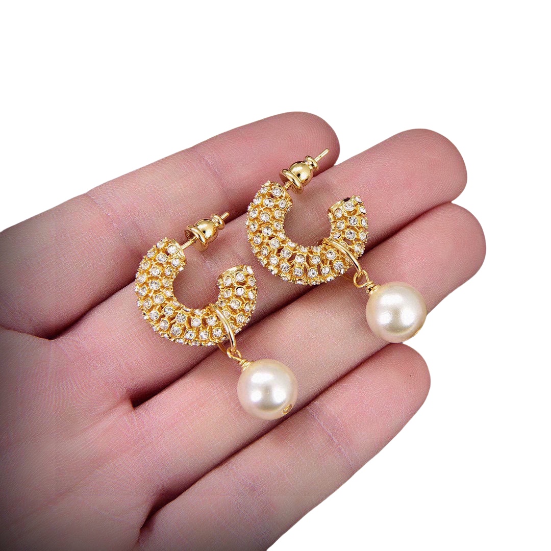 CDE153 Dior hook earrings in metal and crystal - ccjewelryacc