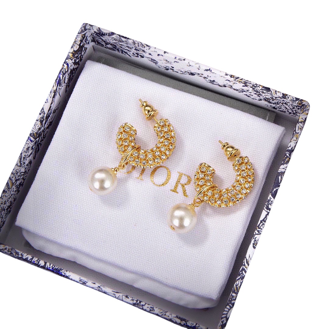 CDE153 Dior hook earrings in metal and crystal - ccjewelryacc