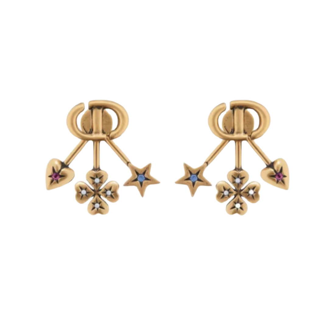 CDE262 Dior metal heart star clover stud earrings with crystal for women - ccjewelryacc
