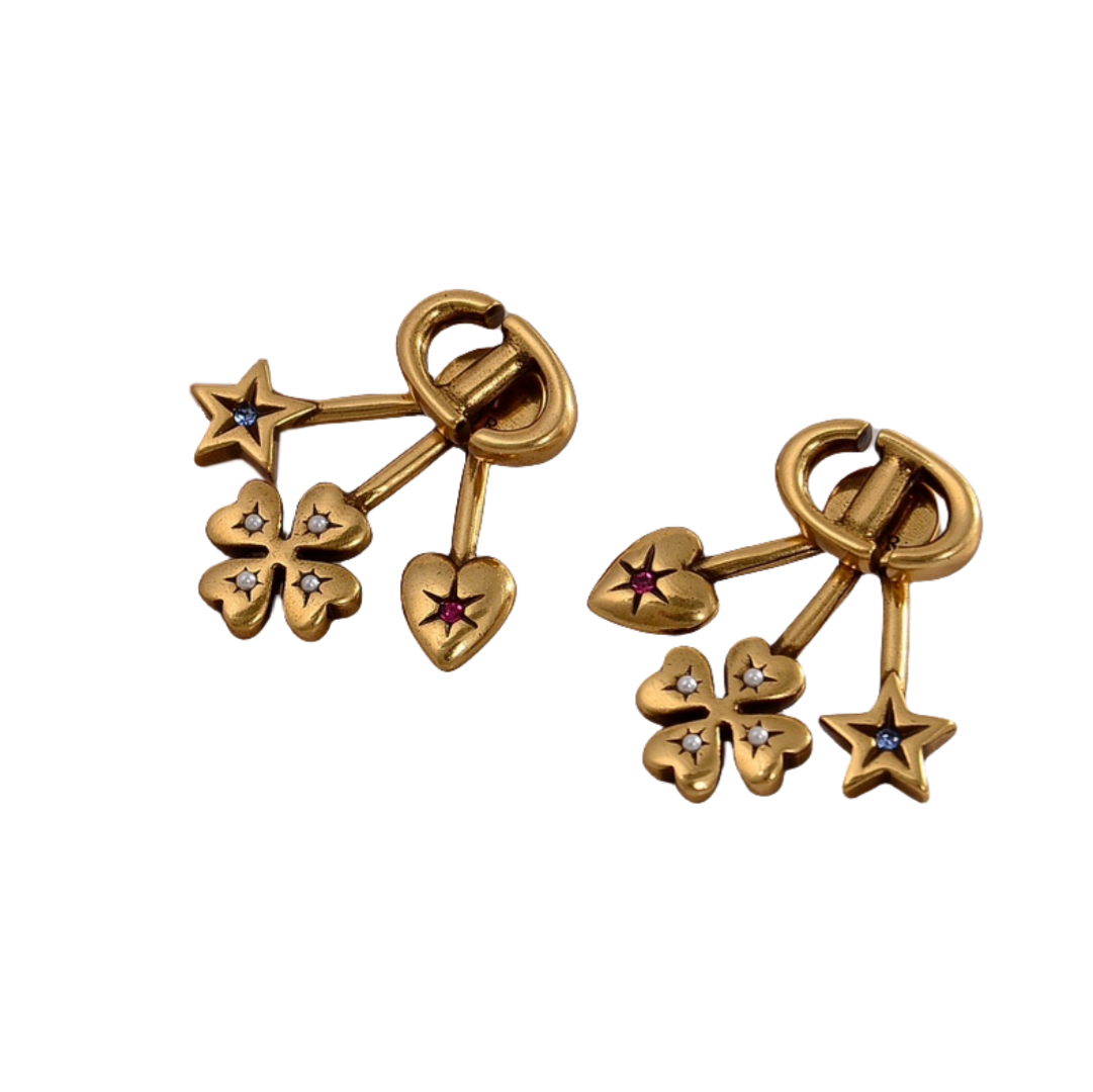 CDE262 Dior metal heart star clover stud earrings with crystal for women - ccjewelryacc