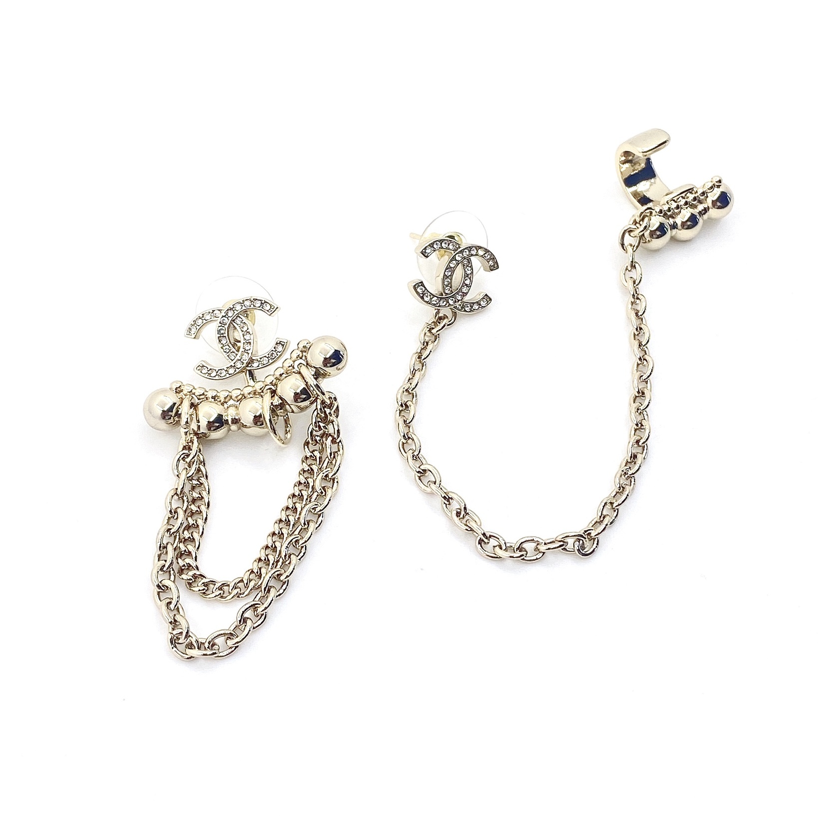 CCE120 Dissymmetry cc stud earring with chain and ear cuff - ccfashionjewelry