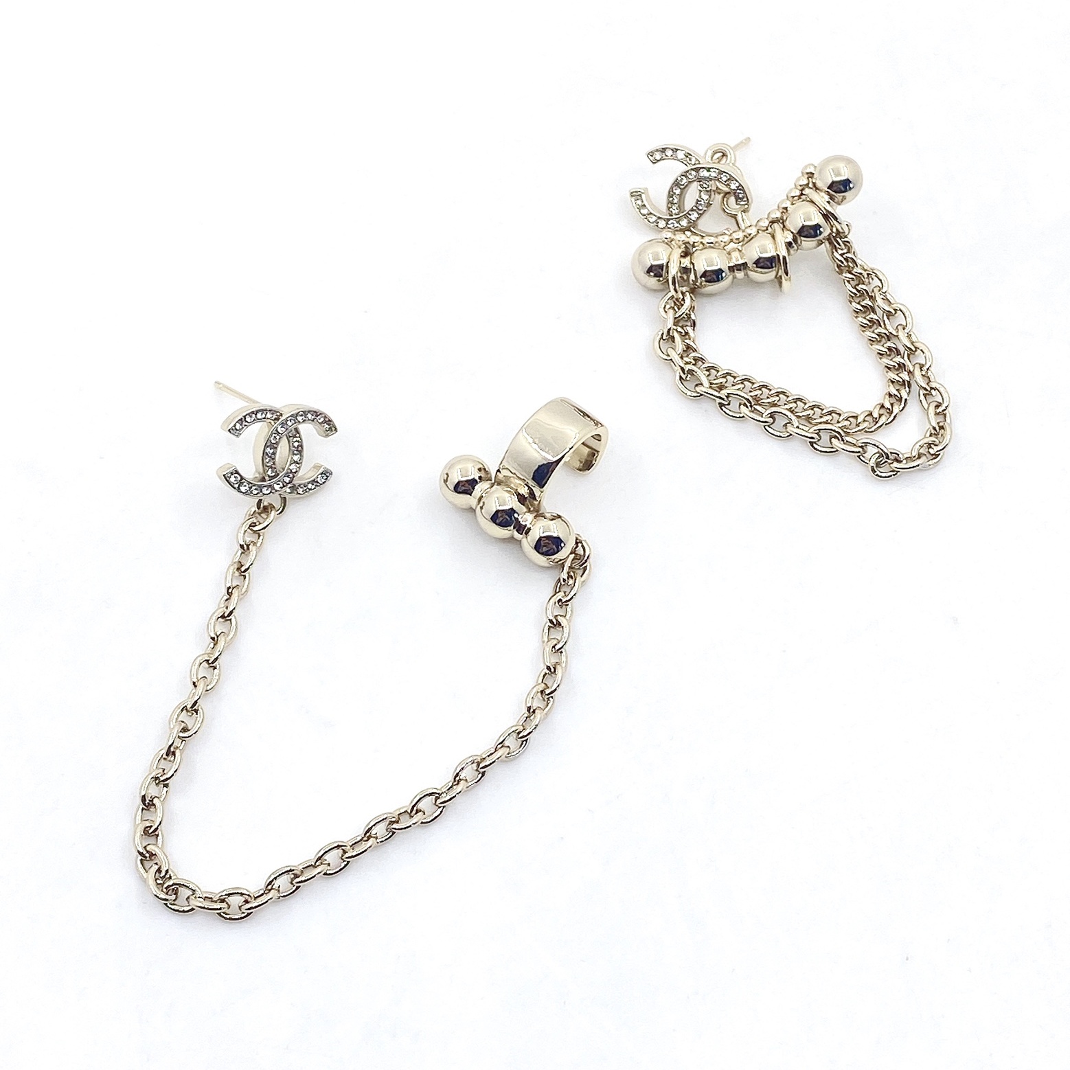 CCE120 Dissymmetry cc stud earring with chain and ear cuff - ccfashionjewelry