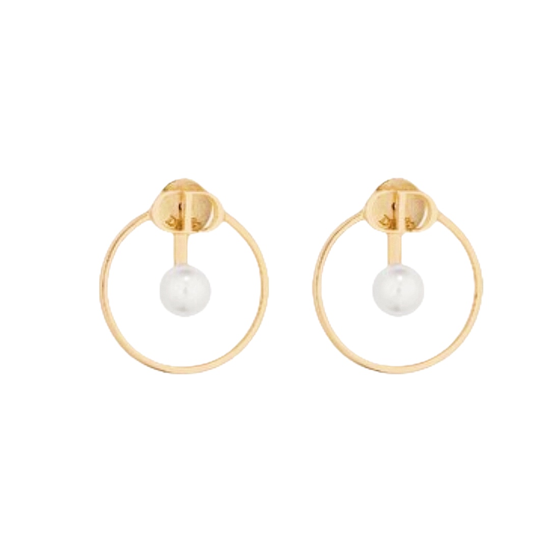 CDE068 Metal and pearl round CD stud earrings - ccjewelryacc