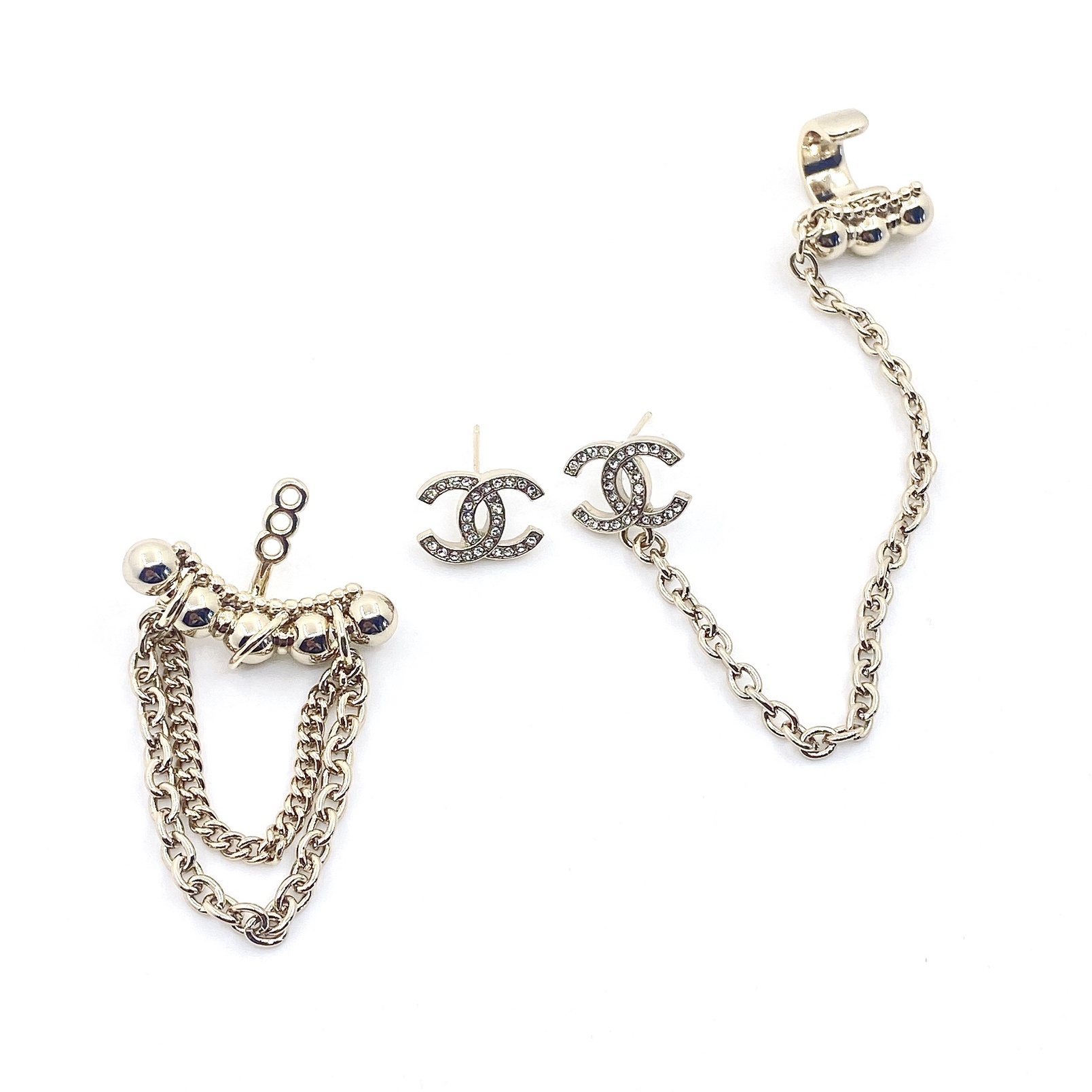 CCE120 Dissymmetry cc stud earring with chain and ear cuff - ccjewelryacc
