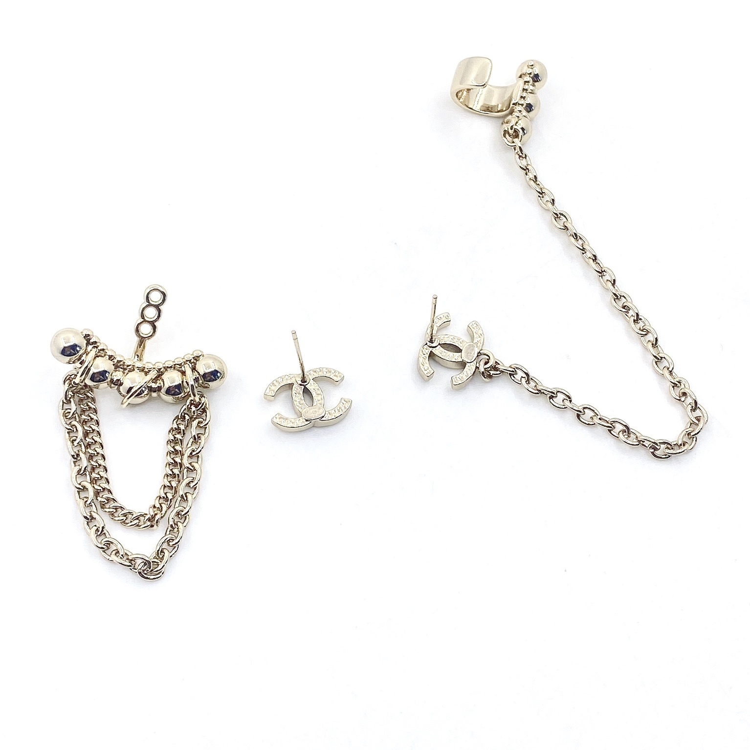 CCE120 Dissymmetry cc stud earring with chain and ear cuff - ccjewelryacc