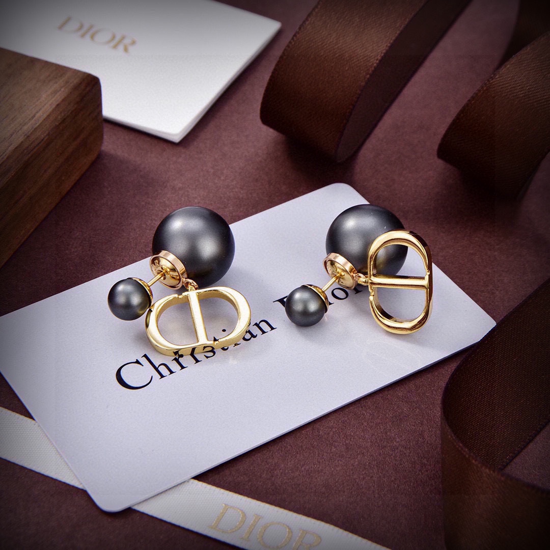 CDE026 Dior Tribales PRECLOUS earrings in metal and Gray pearls - ccjewelryacc