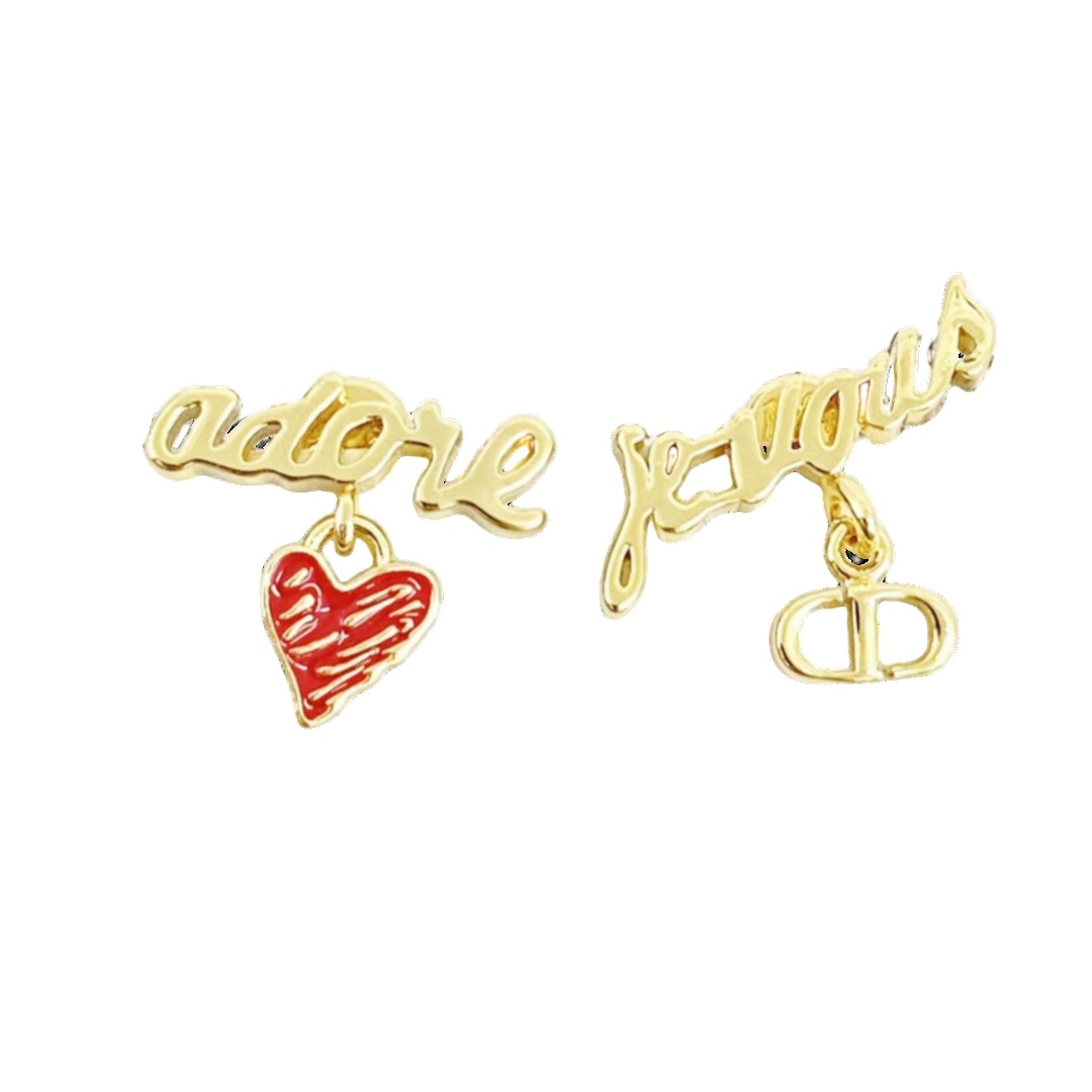 CDE022 Dior identifier cd and red heart drop earrings - ccjewelryacc