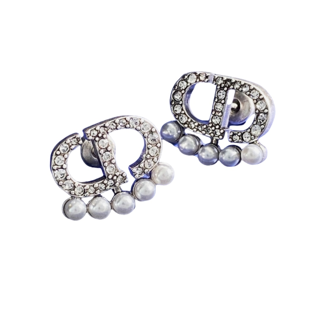 CDE310 CD Earrings in metal crystal and pearl - ccjewelryacc