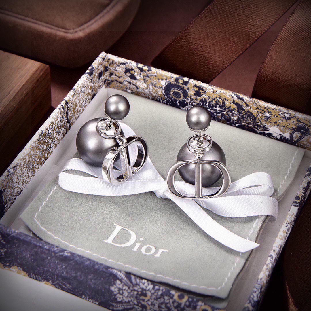 CDE026 Dior Tribales PRECLOUS earrings in metal and Gray pearls - ccjewelryacc