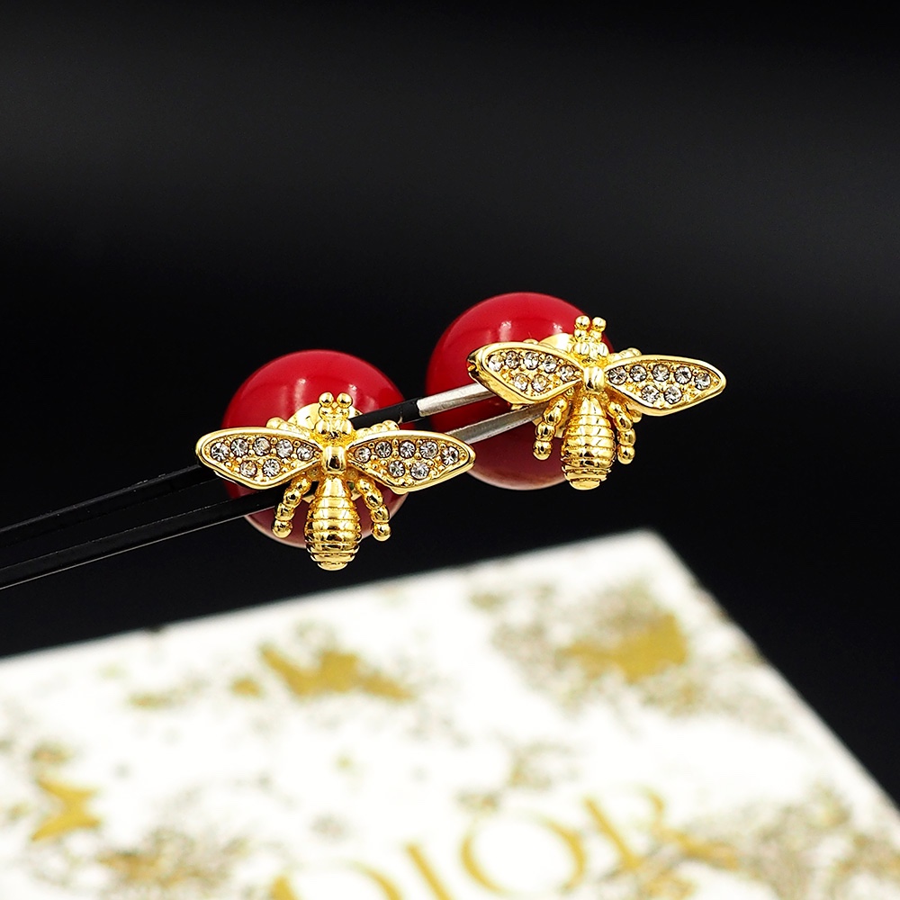 CDE023 Dior ankola tribales bee red pearl earrings - ccjewelryacc