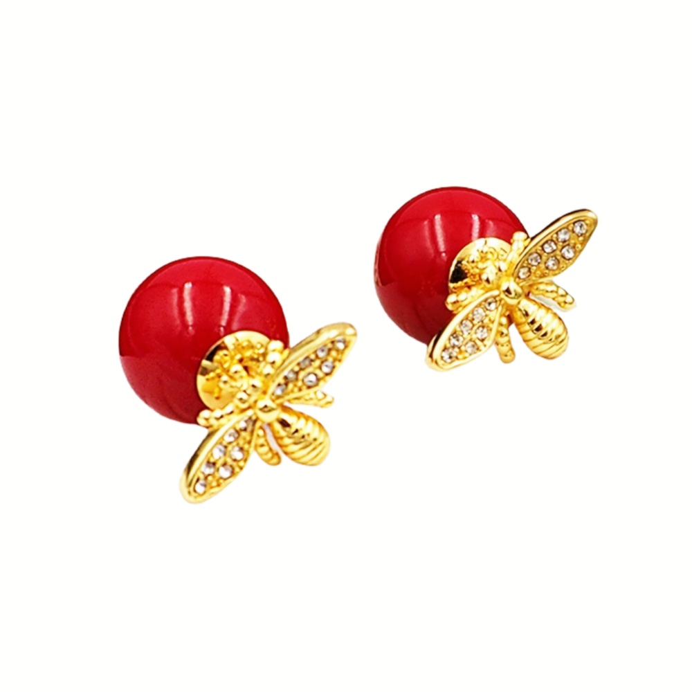 CDE023 Dior ankola tribales bee red pearl earrings - ccjewelryacc