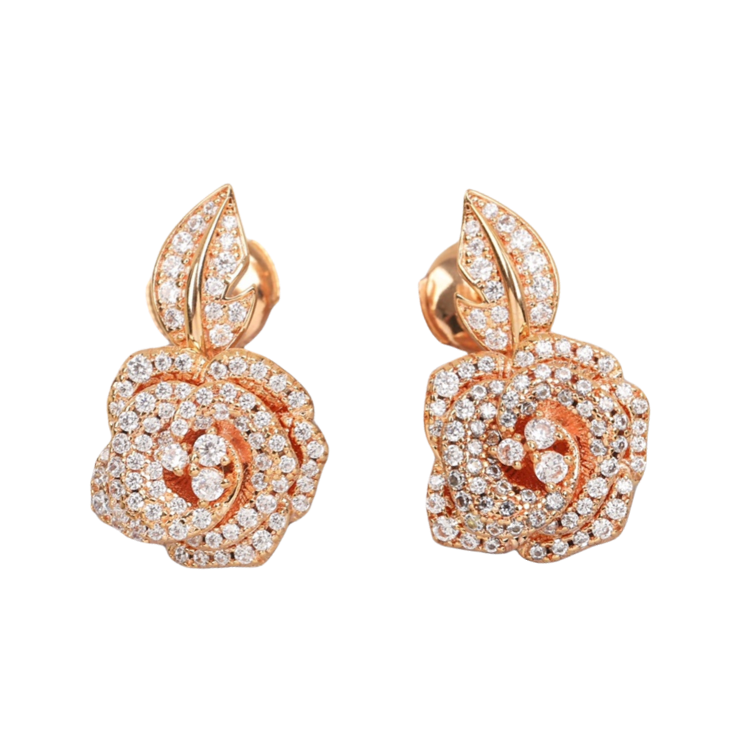 CDEV003 18k White /Rose gold diamond Rose Flower Dior Bagatelle Earrings - ccfashionjewelry