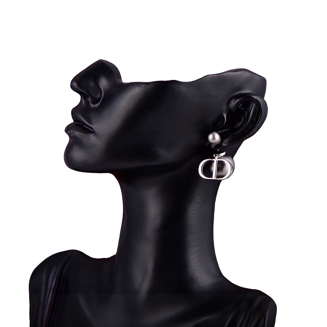 CDE026 Dior Tribales PRECLOUS earrings in metal and Gray pearls - ccjewelryacc
