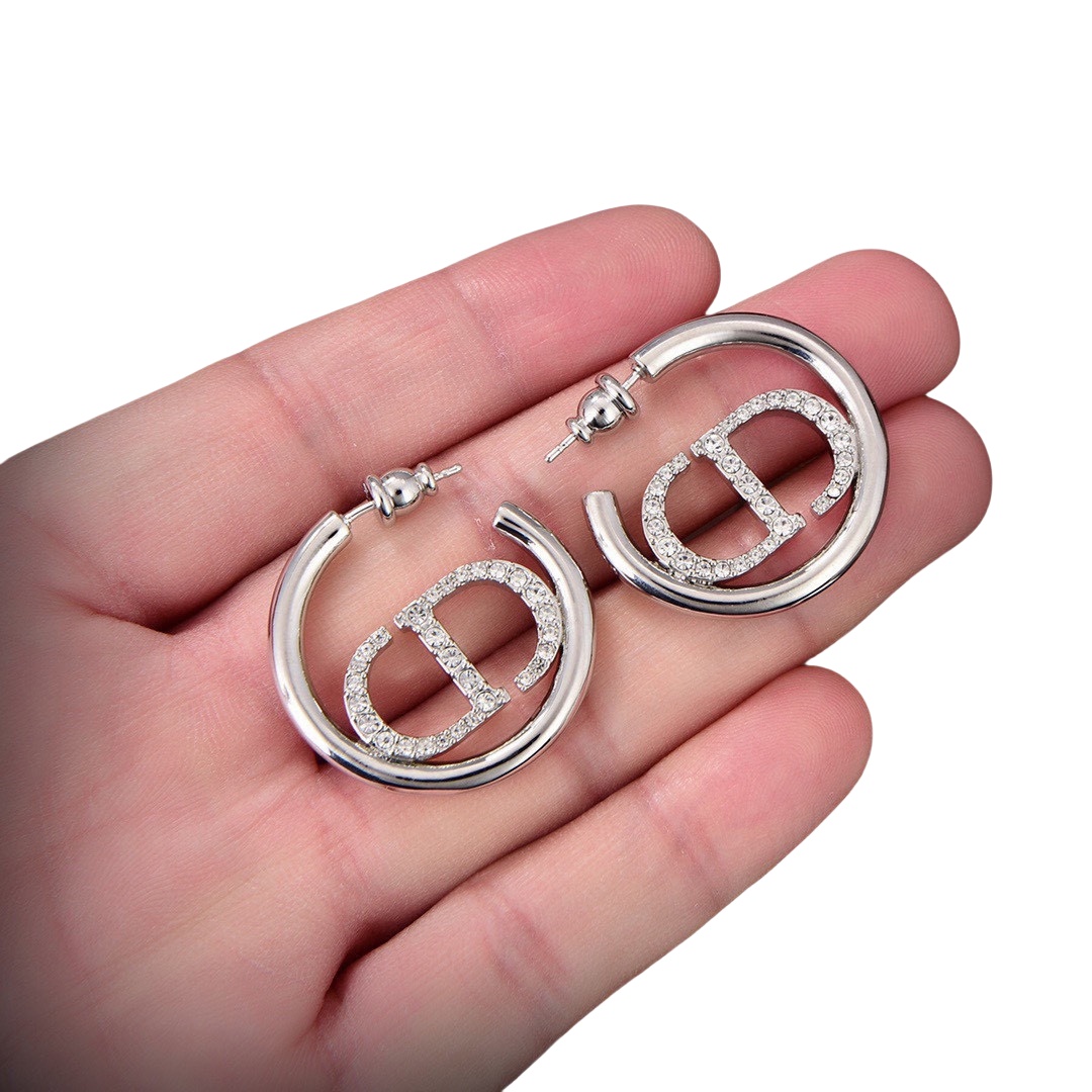 CDE027 Dior 30 montaigne hook earring in Metal and crystal/pearls - ccjewelryacc