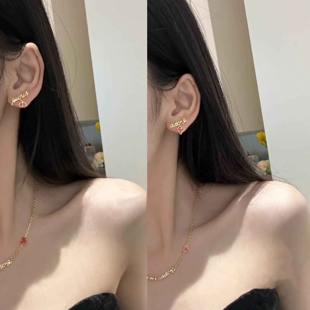 CDE022 Dior identifier cd and red heart drop earrings - ccjewelryacc
