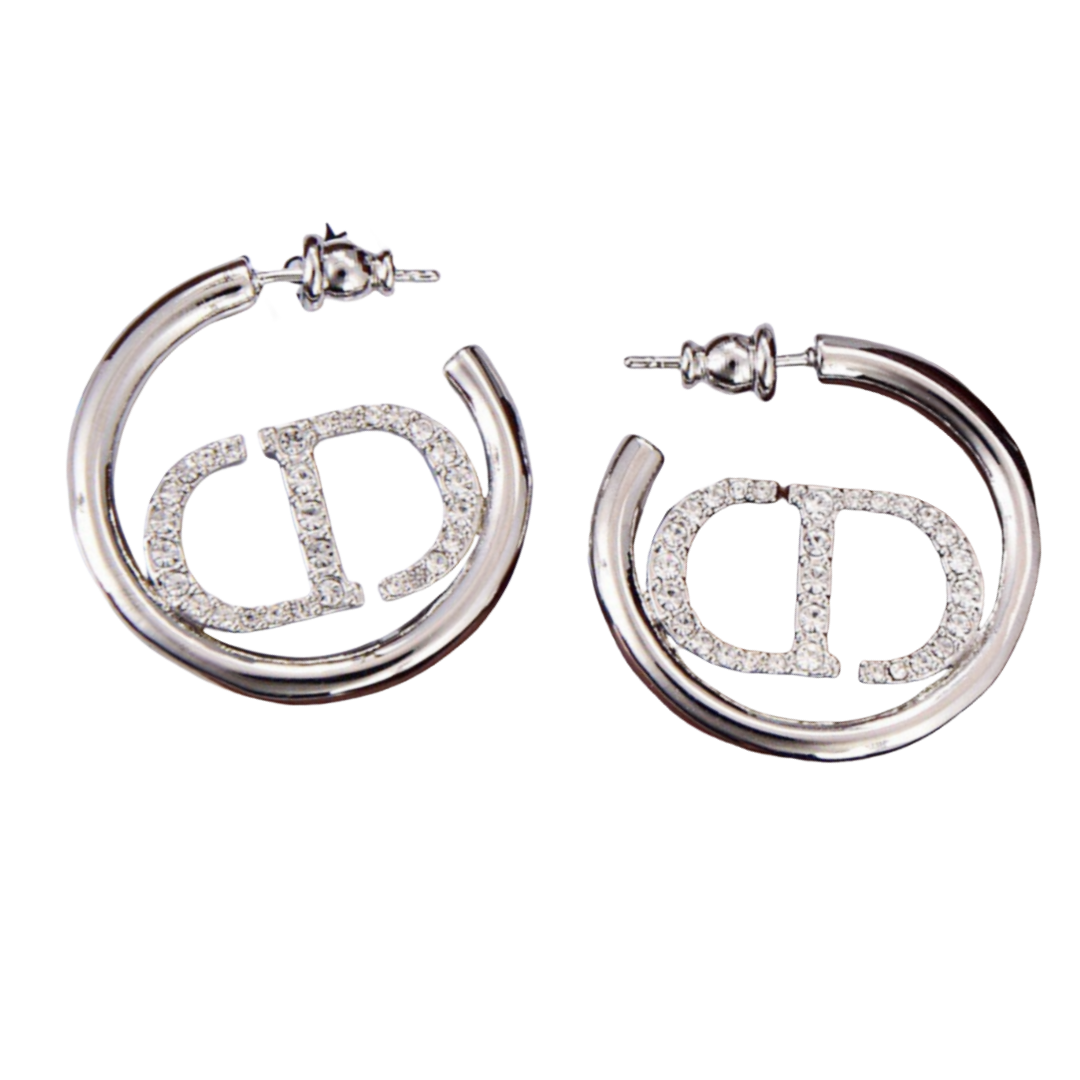 CDE027 Dior 30 montaigne hook earring in Metal and crystal/pearls - ccjewelryacc