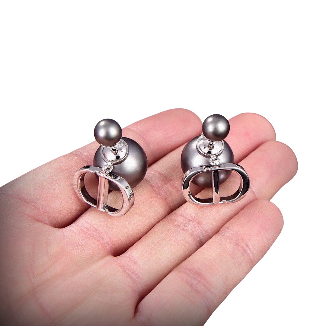 CDE026 Dior Tribales PRECLOUS earrings in metal and Gray pearls - ccjewelryacc