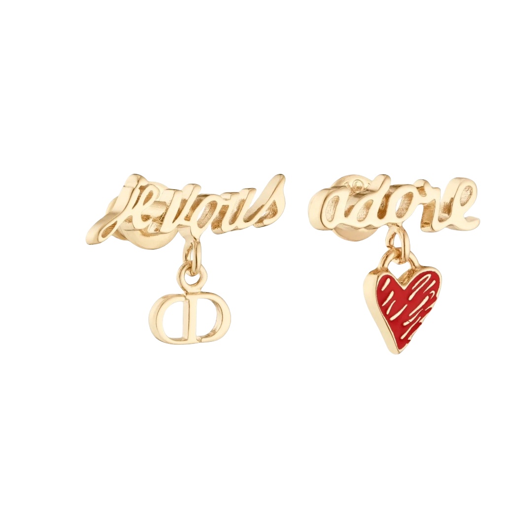 CDE022 Dior identifier cd and red heart drop earrings - ccfashionjewelry