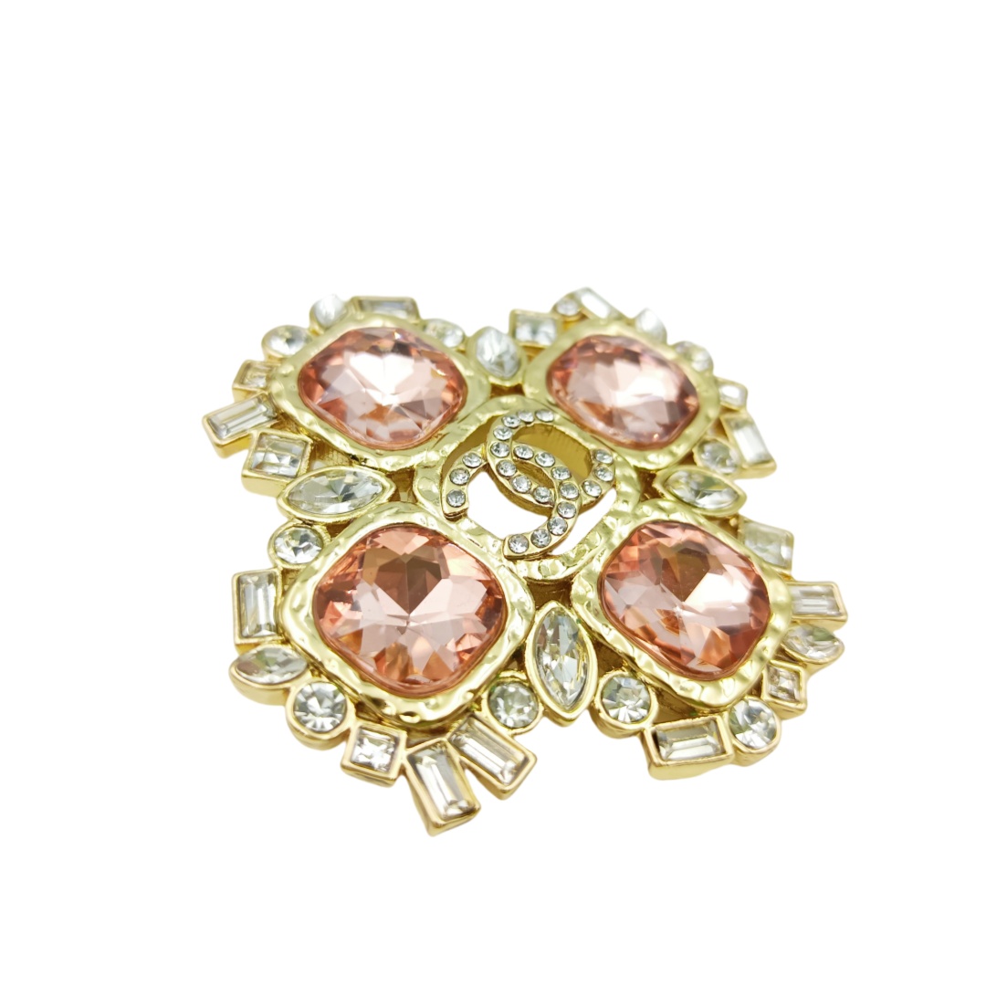 BCB472 Luxury Pink Diamond cross brooch pin with crystal cc logo - ccjewelryacc