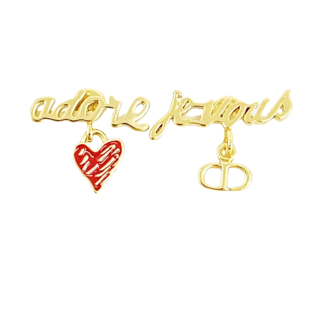 CDE022 Dior identifier cd and red heart drop earrings - ccfashionjewelry