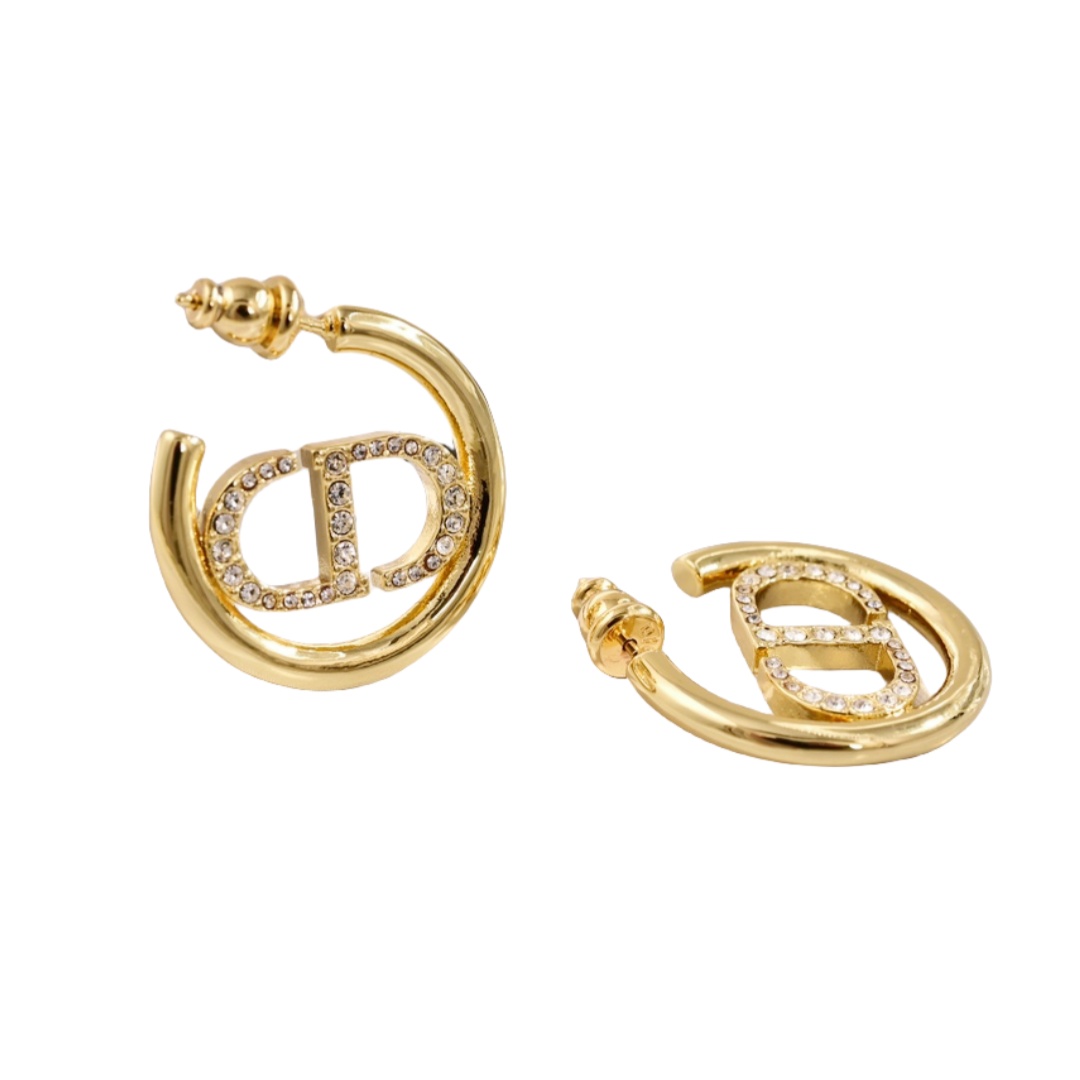 CDE027 Dior 30 montaigne hook earring in Metal and crystal/pearls - ccjewelryacc