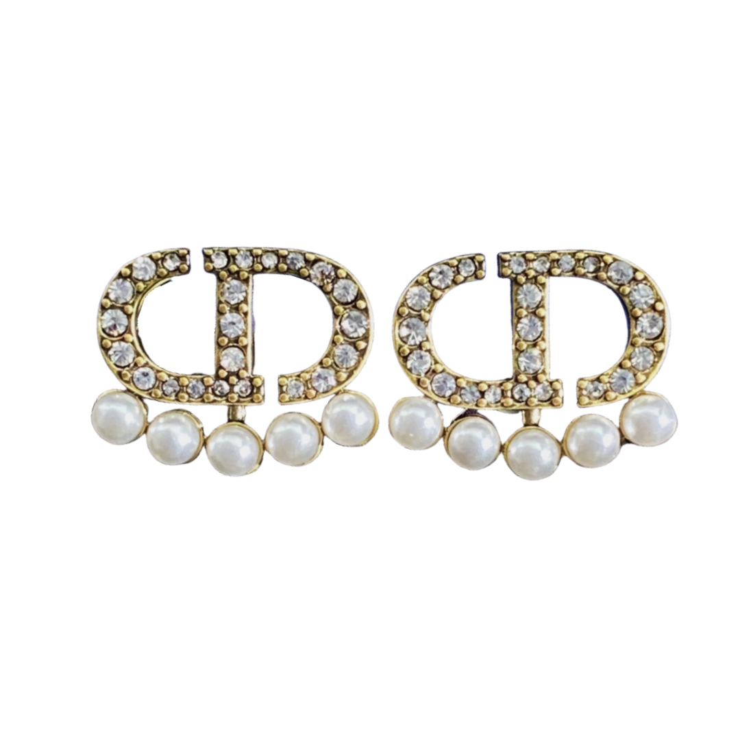 CDE310 CD Earrings in metal crystal and pearl - ccjewelryacc