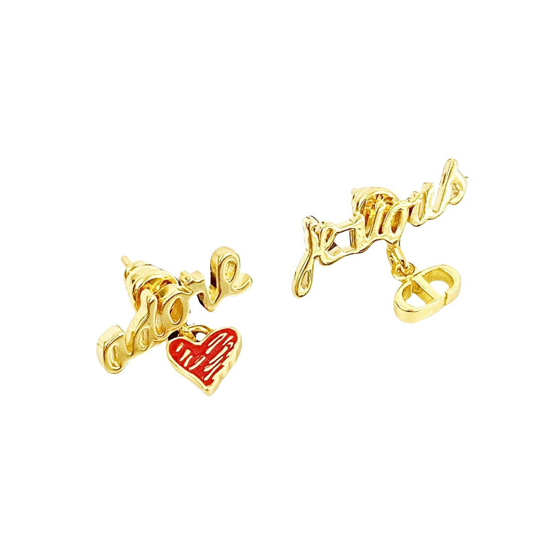 CDE022 Dior identifier cd and red heart drop earrings - ccjewelryacc