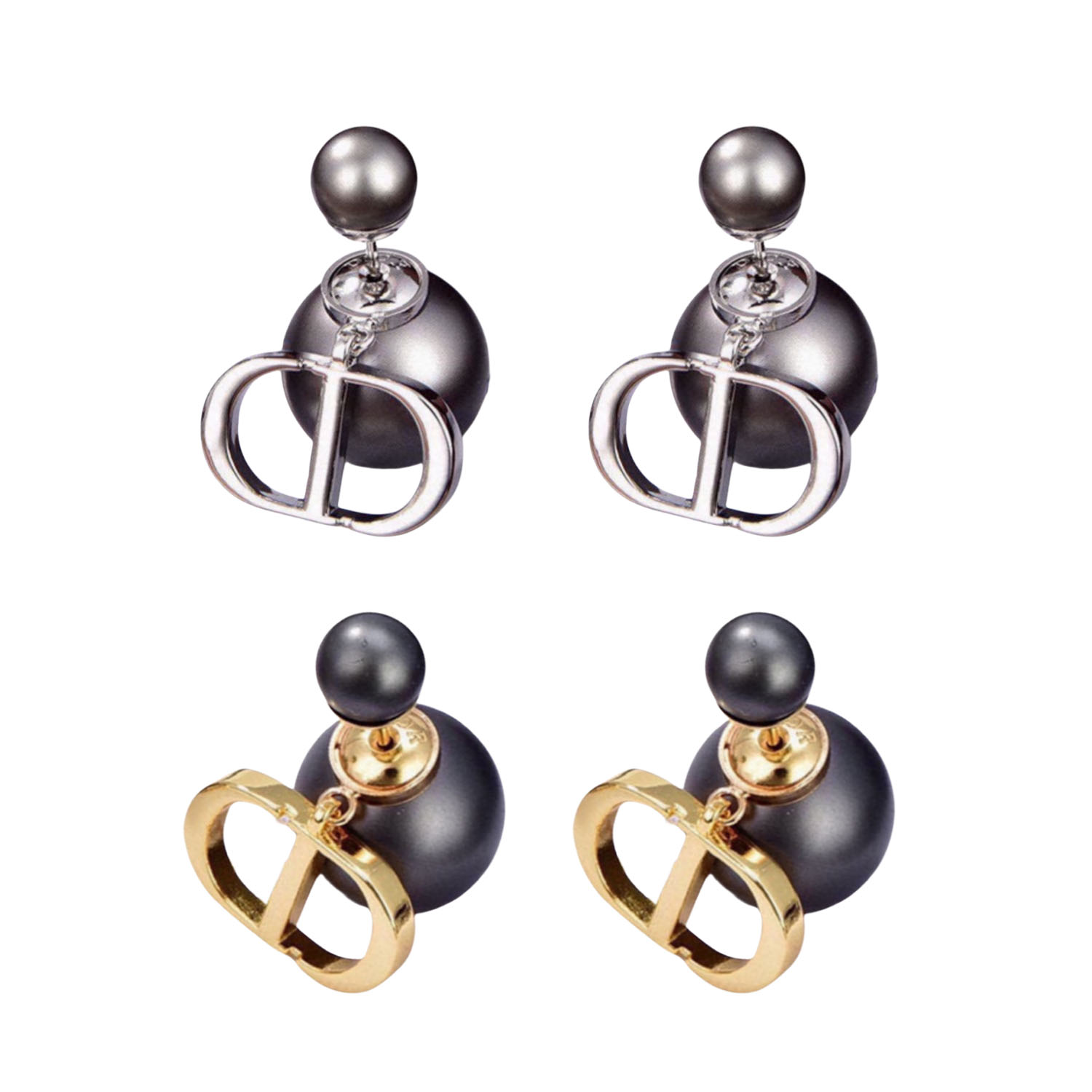 CDE026 Dior Tribales PRECLOUS earrings in metal and Gray pearls - ccfashionjewelry