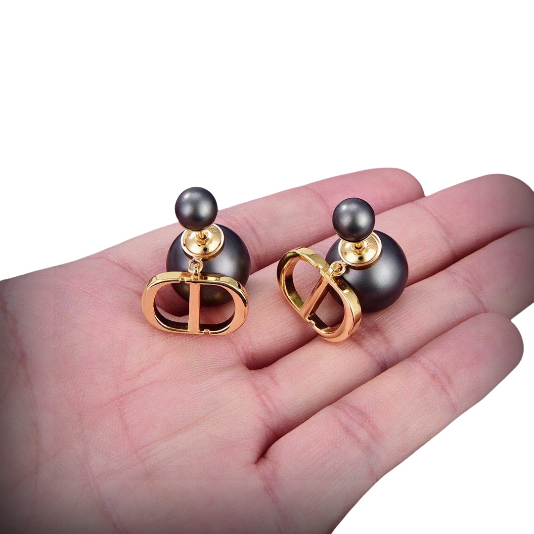 CDE026 Dior Tribales PRECLOUS earrings in metal and Gray pearls - ccjewelryacc