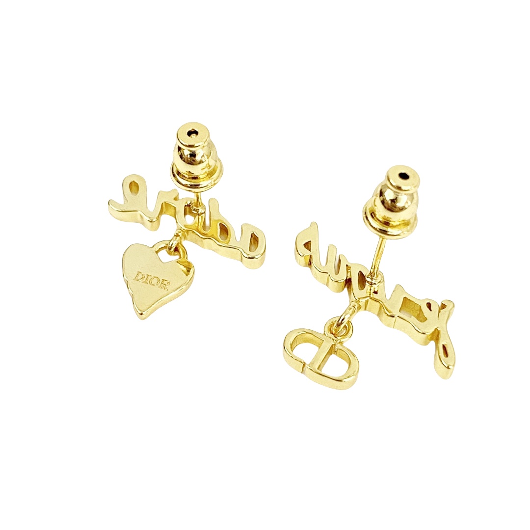 CDE022 Dior identifier cd and red heart drop earrings - ccjewelryacc