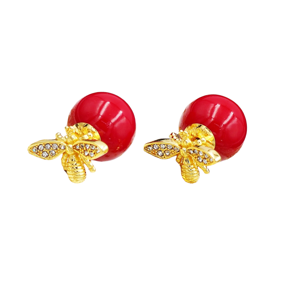 CDE023 Dior ankola tribales bee red pearl earrings - ccfashionjewelry