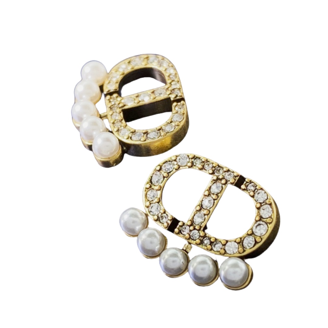 CDE310 CD Earrings in metal crystal and pearl - ccjewelryacc