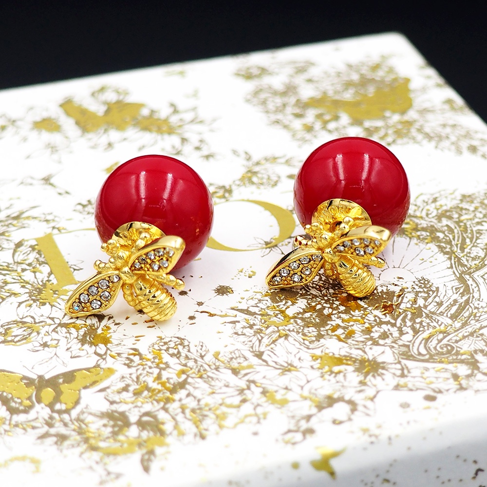 CDE023 Dior ankola tribales bee red pearl earrings - ccjewelryacc