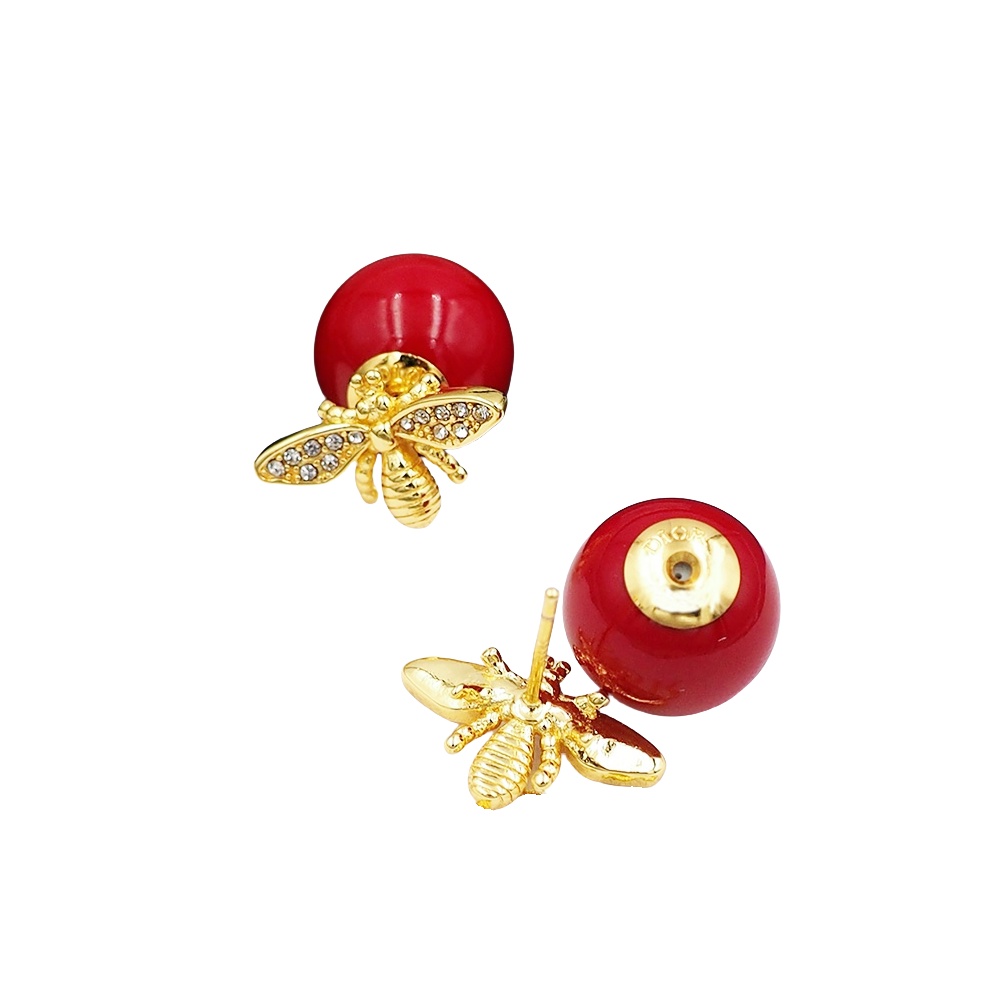 CDE023 Dior ankola tribales bee red pearl earrings - ccjewelryacc