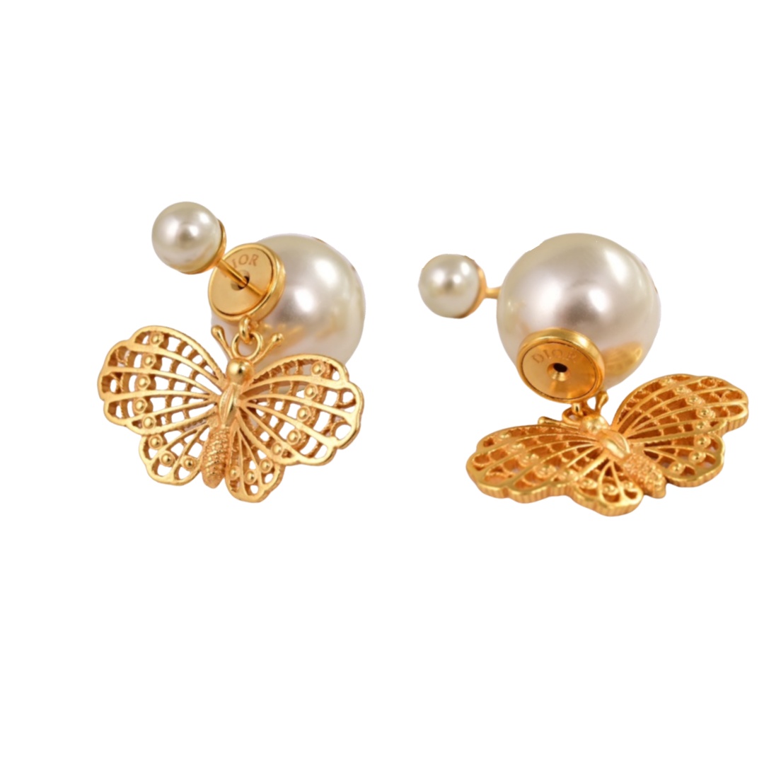 CDE002 Metal and pearl hollow CD butterfly Tribales earrings - ccfashionjewelry