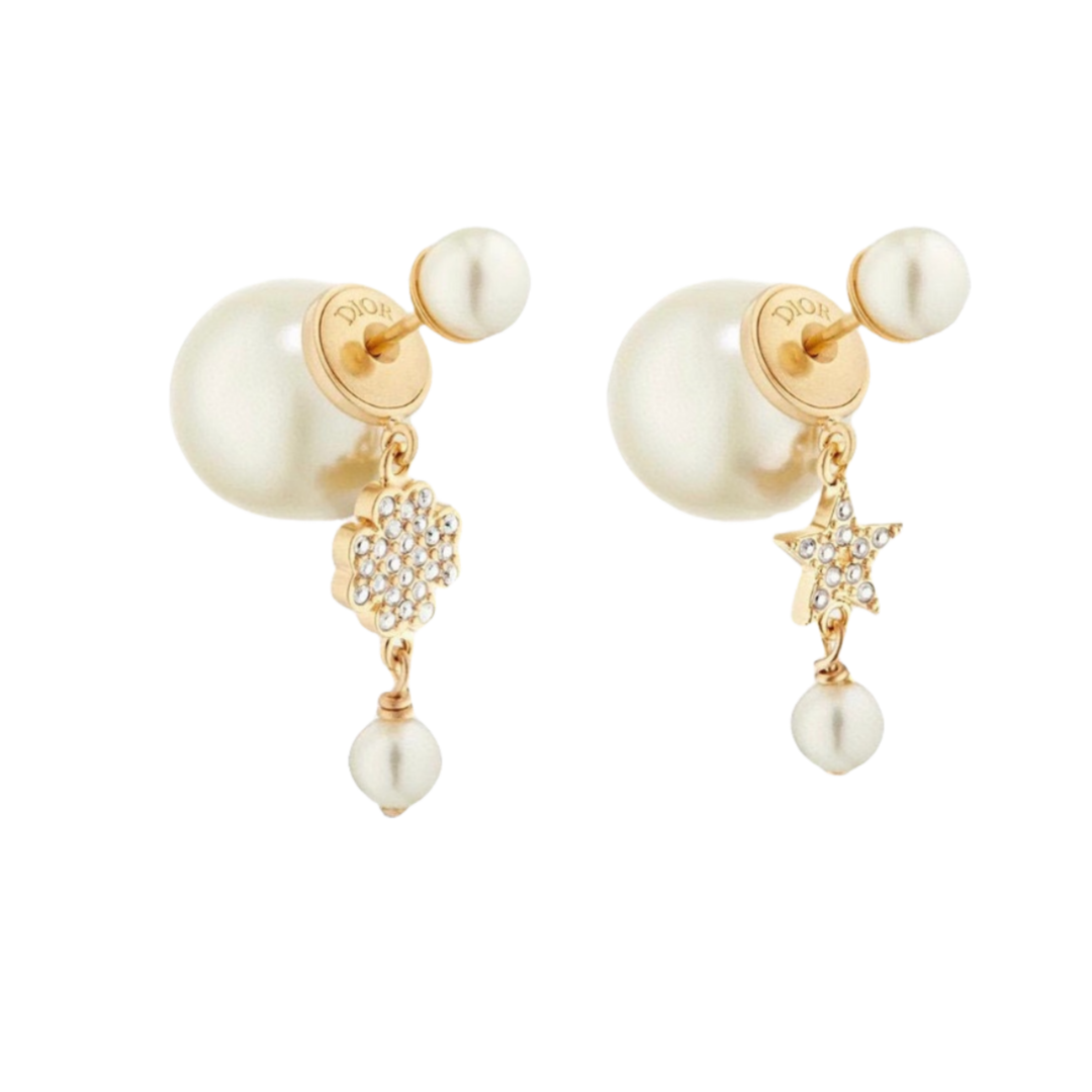 CDE035 DIOR Tribales clover and star Earrings in metal and crystal - ccjewelryacc